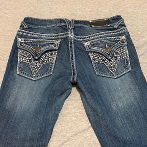 Vigoss Women's Blue Boot Cut Jeans with Embellished Pockets